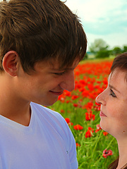 Romantic girl and her boyfriend fucking on the flower field