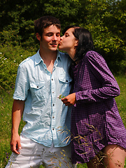 Teen coupling under bright sun