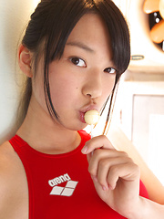 Tomoe Yamanaka Asian in long socks loves to play with candy