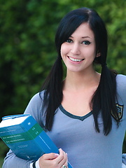 Horny schoolgirl Catie Minx spends her lunch break pleasuring herself outdoors