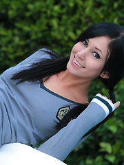 Horny schoolgirl Catie Minx spends her lunch break pleasuring herself outdoors