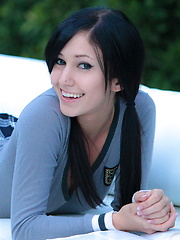 Horny schoolgirl Catie Minx spends her lunch break pleasuring herself outdoors