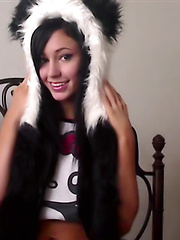 Freaky Catie Minx is a bad little panda bear finger banging herself to orgasm